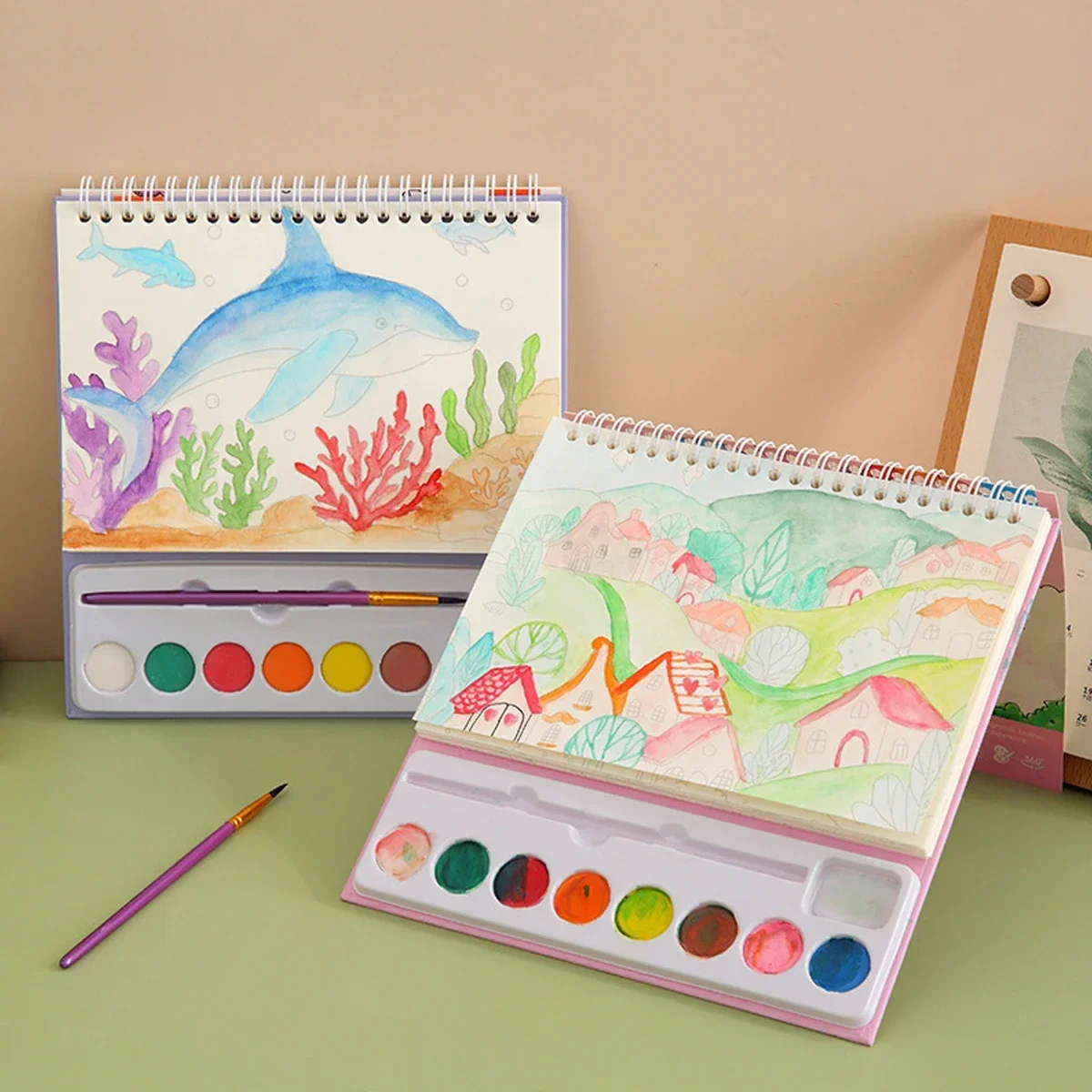 8-Color DIY Watercolor Art Kit Portable Painting Book for Adults Creative Stress Relief Coloring Set Office Cultural Supplies