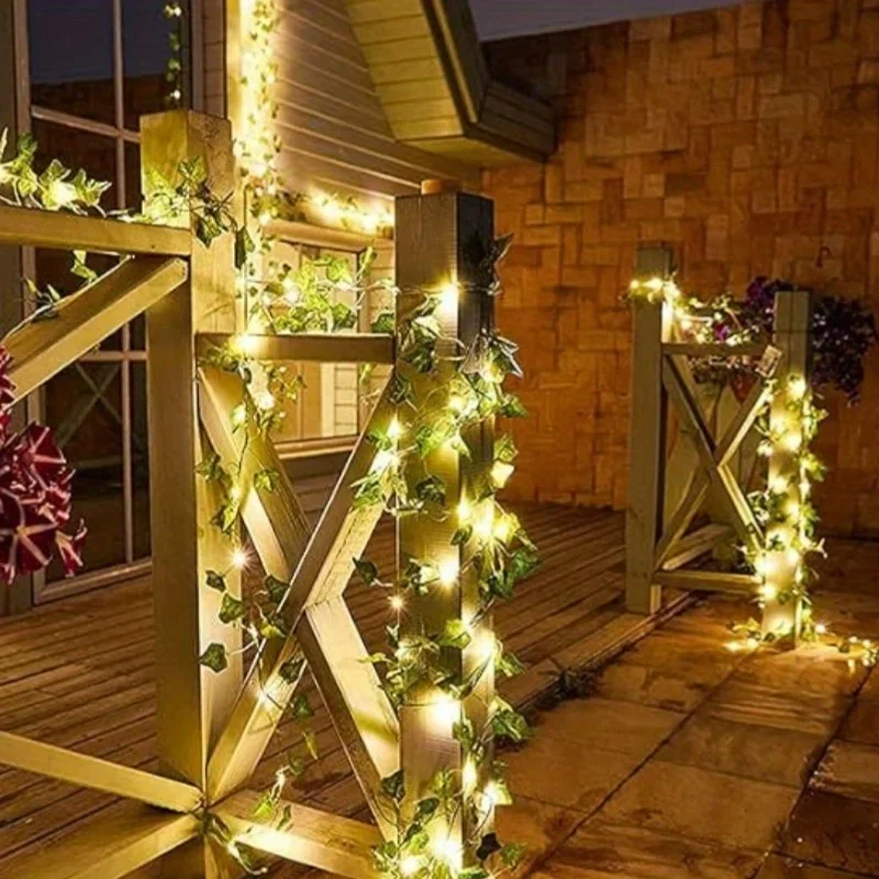 50/100LED Green Fairy Lights with Solar-Powered Artificial Ivy Leaves Featuring 8 Modes for Garden Wedding Christmas Decoration thumbnail 2