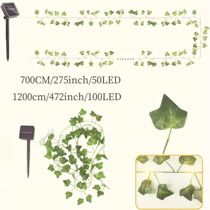 50/100LED Green Fairy Lights with Solar-Powered Artificial Ivy Leaves Featuring 8 Modes for Garden Wedding Christmas Decoration thumbnail 3