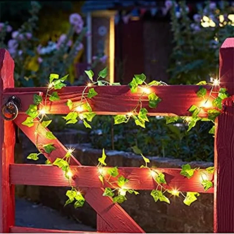50/100LED Green Fairy Lights with Solar-Powered Artificial Ivy Leaves Featuring 8 Modes for Garden Wedding Christmas Decoration thumbnail 4