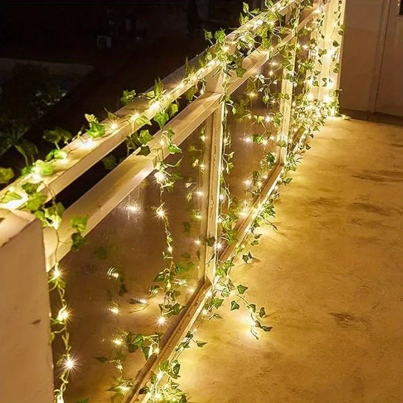 50/100LED Green Fairy Lights with Solar-Powered Artificial Ivy Leaves Featuring 8 Modes for Garden Wedding Christmas Decoration thumbnail 5