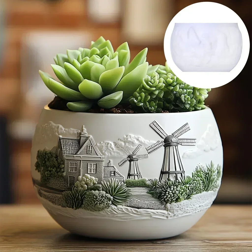 Mountain relief succulent plant flowerpot resin silicone mold mountain stream flowing water storage box candle cup gypsum molds thumbnail 5