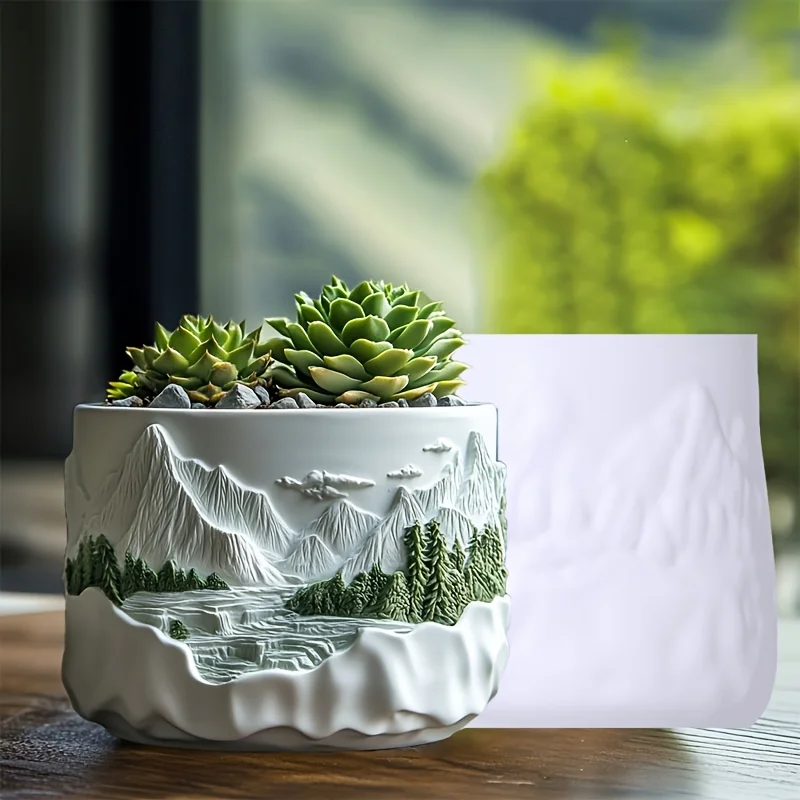 Mountain relief succulent plant flowerpot resin silicone mold mountain stream flowing water storage box candle cup gypsum molds thumbnail 2