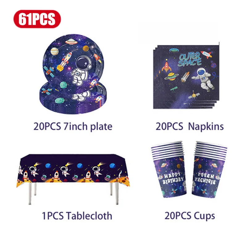 Space Party Tableware Outer Space Astronaut Birthday Decoration Cup Inch Plate Tablecloth Napkins Banner For Children's Supplies thumbnail 5