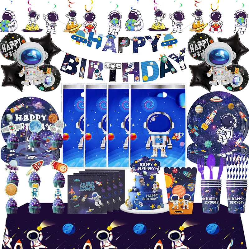 Space Party Tableware Outer Space Astronaut Birthday Decoration Cup Inch Plate Tablecloth Napkins Banner For Children's Supplies thumbnail 4