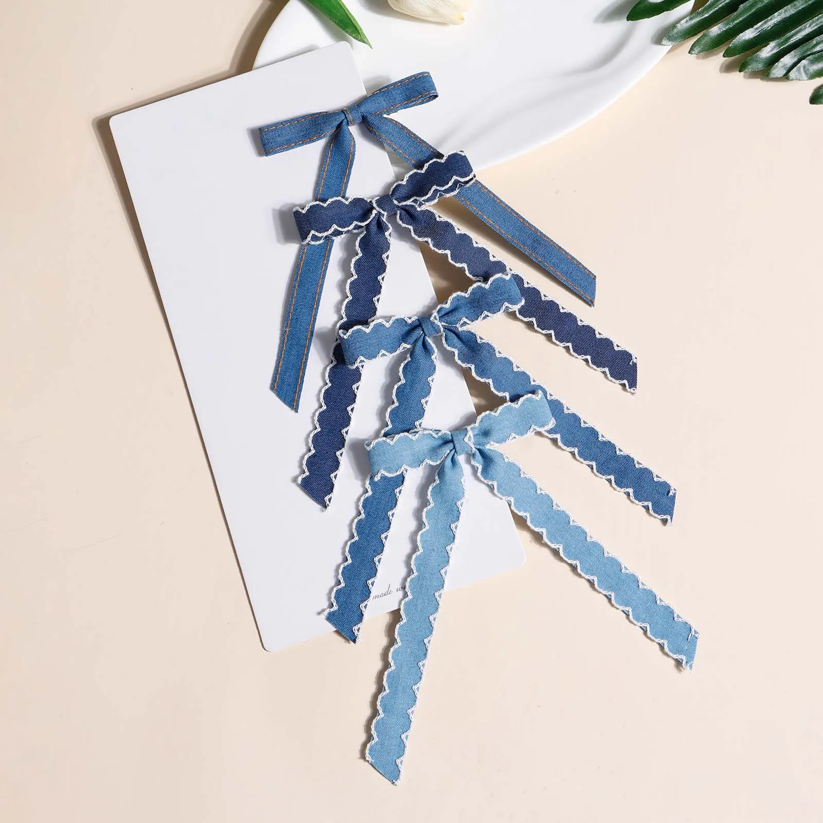 4pcs Blue Denim Long Tail Bow Hair Clip For Girl Ponytail Accessory Teenage Party Decor Elegant Barrettes Kid Ribbon Bow Hairpin thumbnail 5
