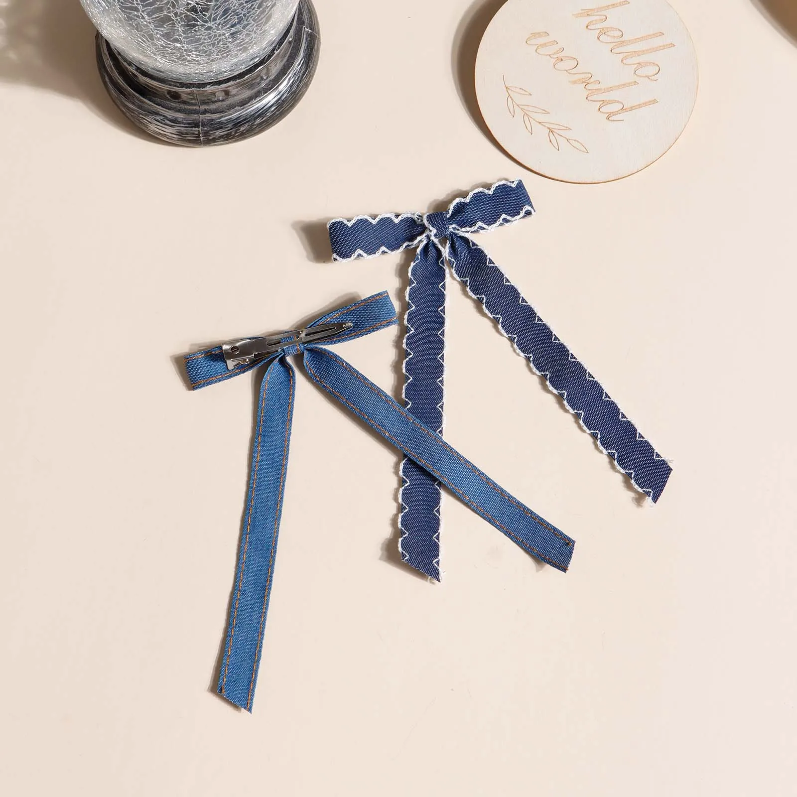 4pcs Blue Denim Long Tail Bow Hair Clip For Girl Ponytail Accessory Teenage Party Decor Elegant Barrettes Kid Ribbon Bow Hairpin thumbnail 2