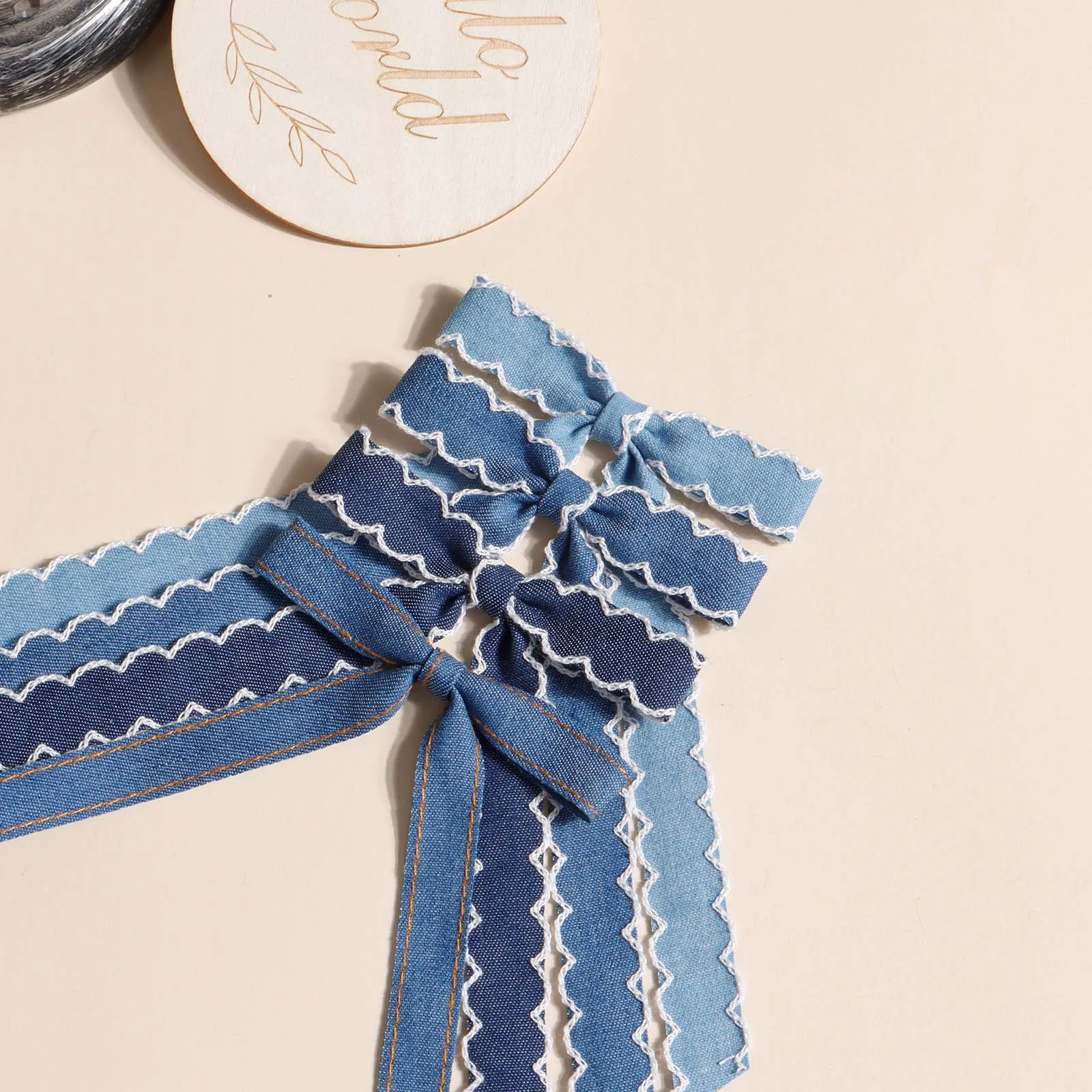 4pcs Blue Denim Long Tail Bow Hair Clip For Girl Ponytail Accessory Teenage Party Decor Elegant Barrettes Kid Ribbon Bow Hairpin thumbnail 3