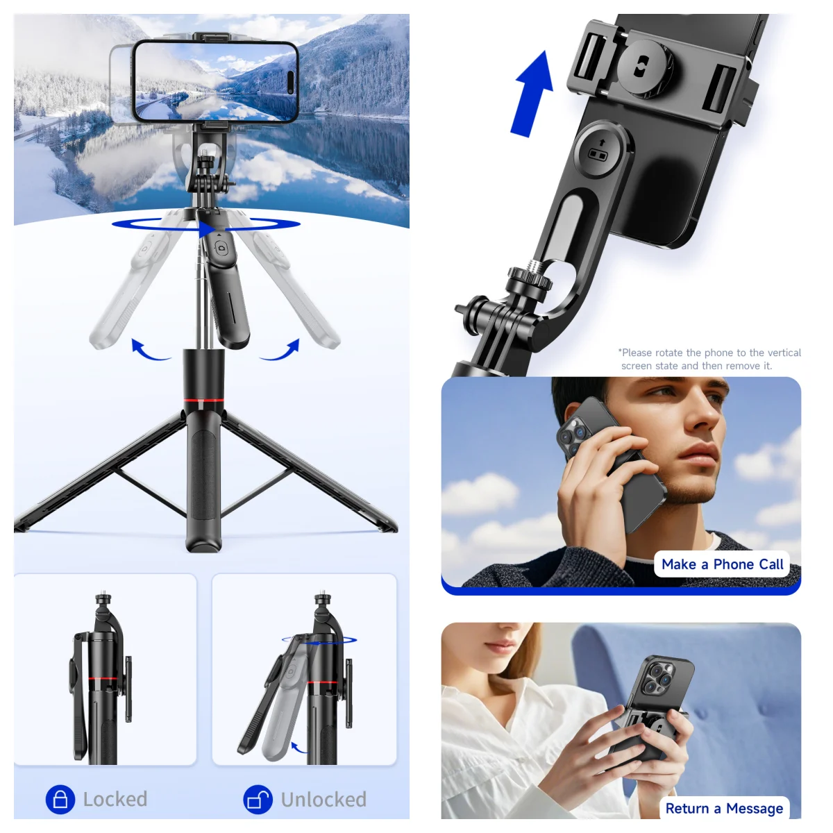 MEUYAG Selfie Stick Tripod with 1708mm Long Monopod Fill Light, Bluetooth Remote, 360° Rotation, 1/4 Interface, for mobile phone thumbnail 3