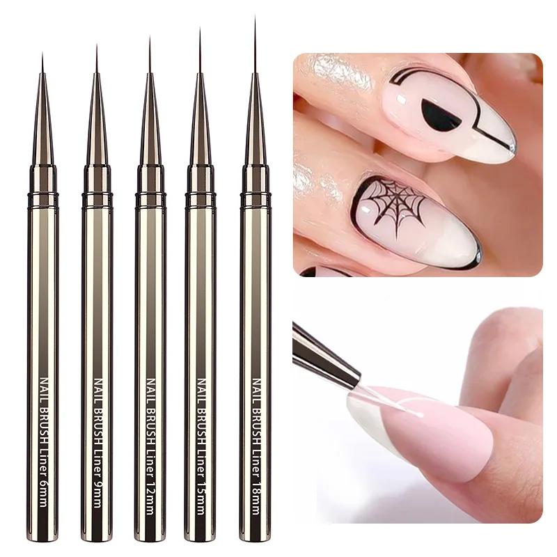 5PCS 6/9/12/15/18MM Liner Nail Brush Set Metal Handle Nail Drawing Lines Stripe Painting Flower Pen Nail Art Brush Nail brushes thumbnail 6