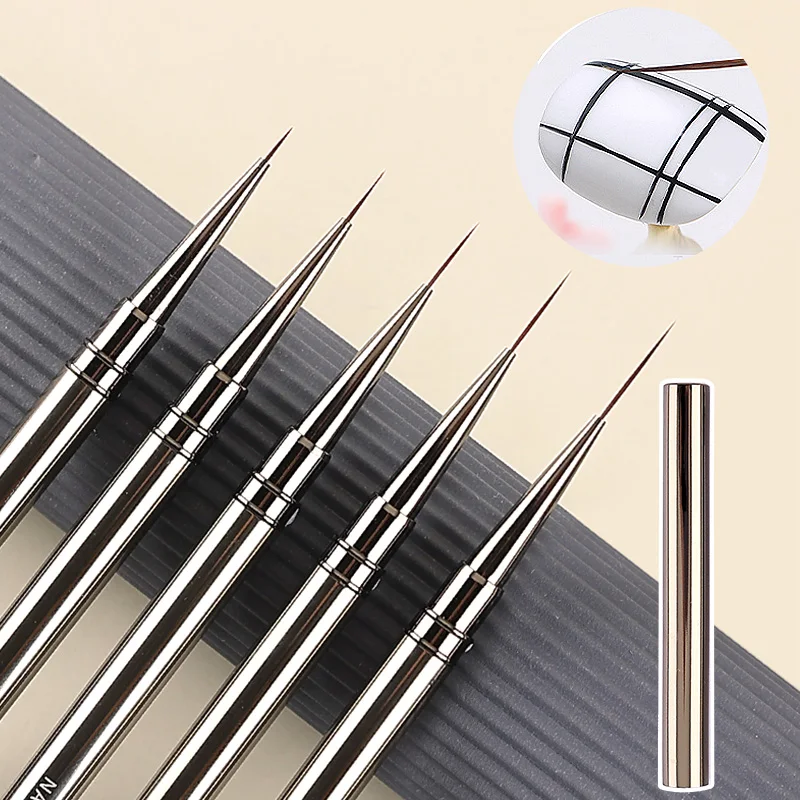 5PCS 6/9/12/15/18MM Liner Nail Brush Set Metal Handle Nail Drawing Lines Stripe Painting Flower Pen Nail Art Brush Nail brushes thumbnail 2