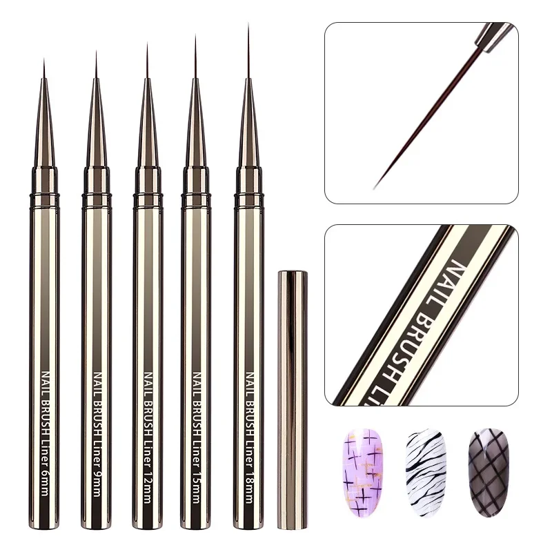 5PCS 6/9/12/15/18MM Liner Nail Brush Set Metal Handle Nail Drawing Lines Stripe Painting Flower Pen Nail Art Brush Nail brushes