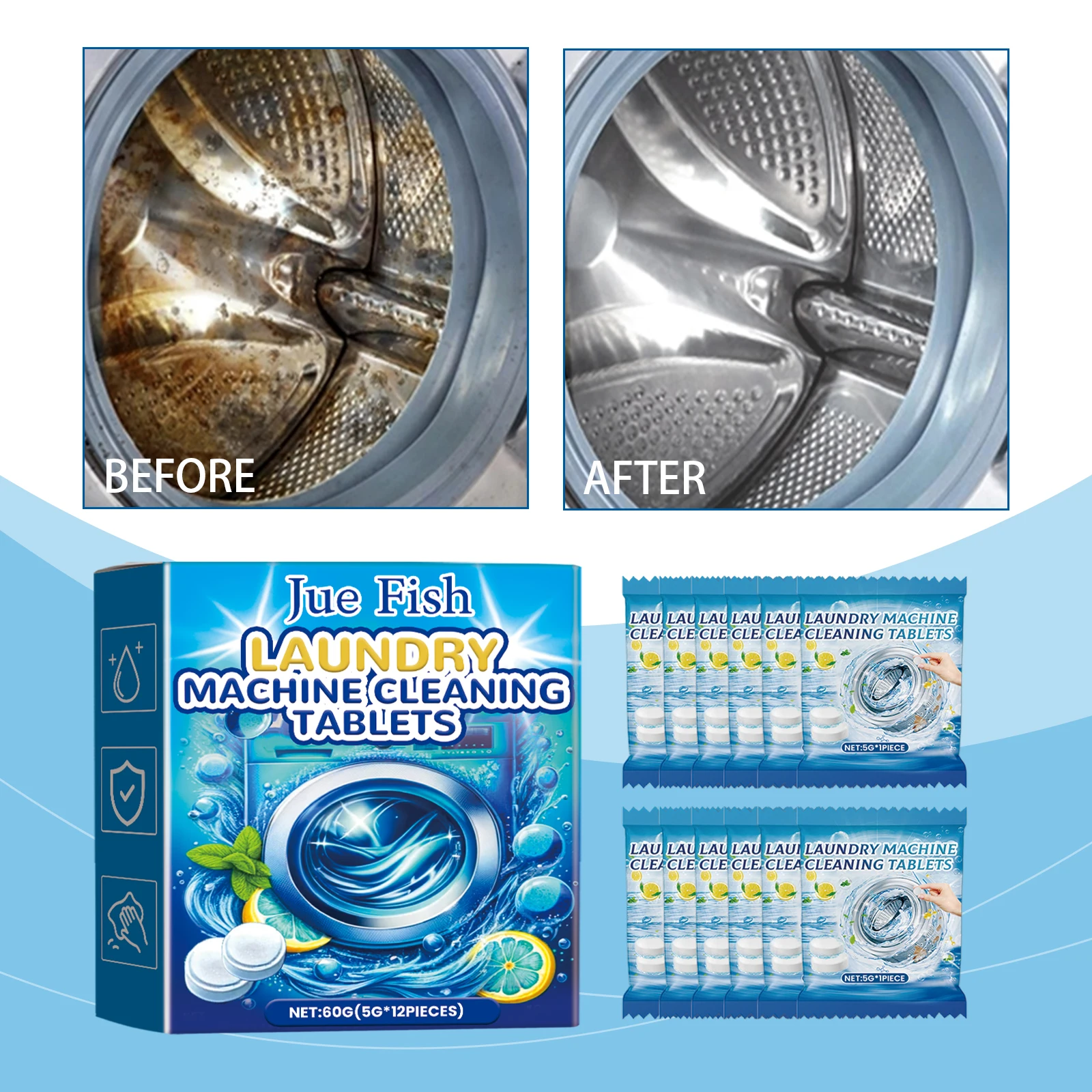 12PCS Washing Machine Cleaning Effervescent Tablets Deeply Cleans Stubborn Dirt Eliminates Odors Mild No Residue For All Models thumbnail 2