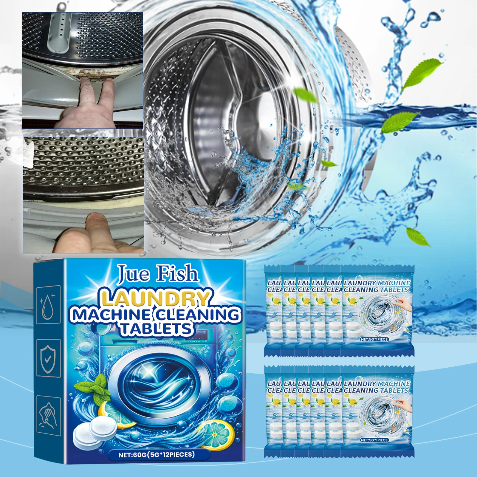 12PCS Washing Machine Cleaning Effervescent Tablets Deeply Cleans Stubborn Dirt Eliminates Odors Mild No Residue For All Models thumbnail 3