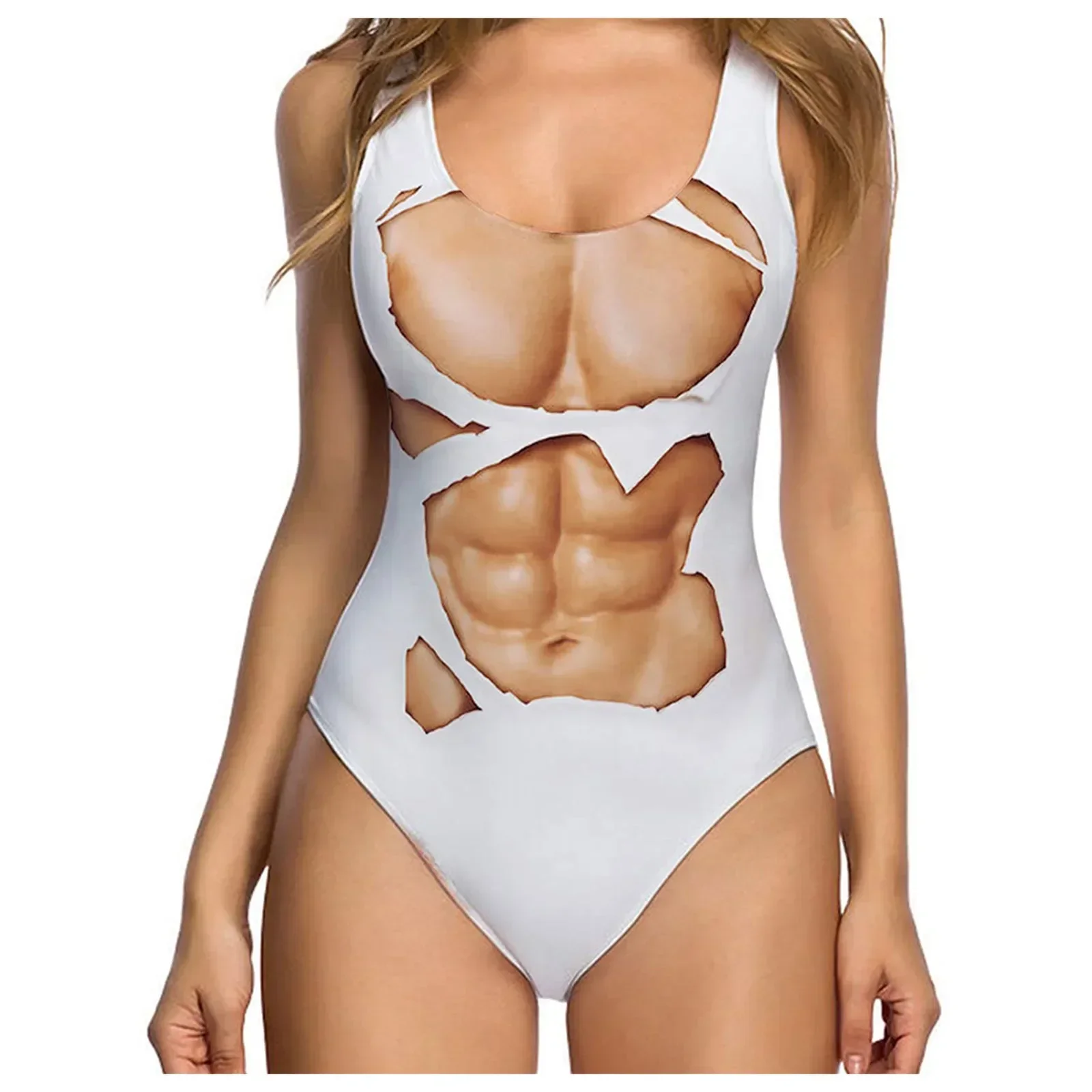 One-Piece Suits 2025 Trendy Women's Sexy Funny 3D Fake Breast Hairy Funny Print Swimsuit Bathing Suit Beach Outfits Bikini Mujer thumbnail 3