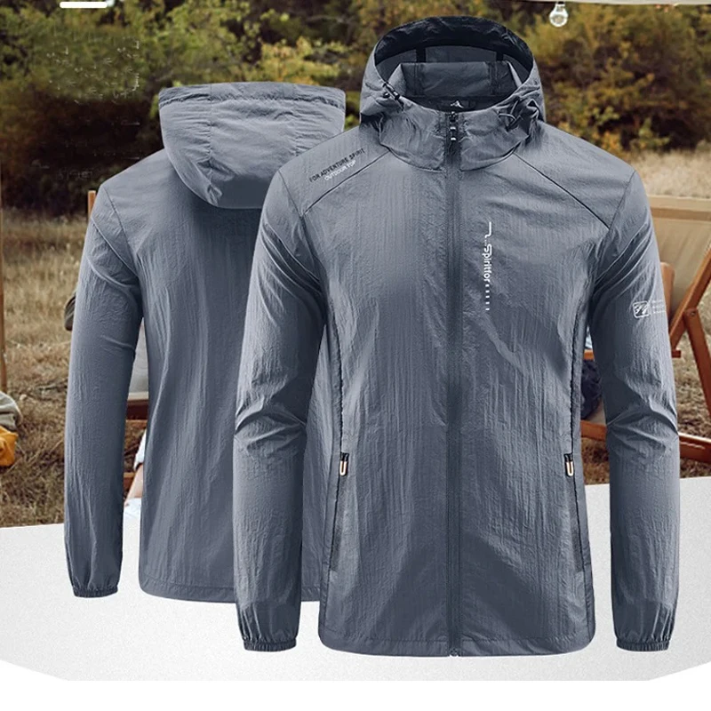 UPF50+ Summer Outdoor Quick Dry Sun-Protective Thin Jacket Men Hiking Fishing Cycling Hooded Gym Sport Ultra Light Windbreaker thumbnail 6