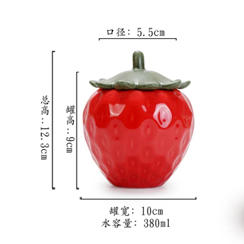 Simulation of Ceramic Strawberry Tea Jar with Lid Storage Jar Moisture-proof Jar Sealed Pot Living Room Coffee Table Decoration thumbnail 6