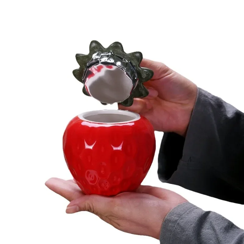 Simulation of Ceramic Strawberry Tea Jar with Lid Storage Jar Moisture-proof Jar Sealed Pot Living Room Coffee Table Decoration thumbnail 5