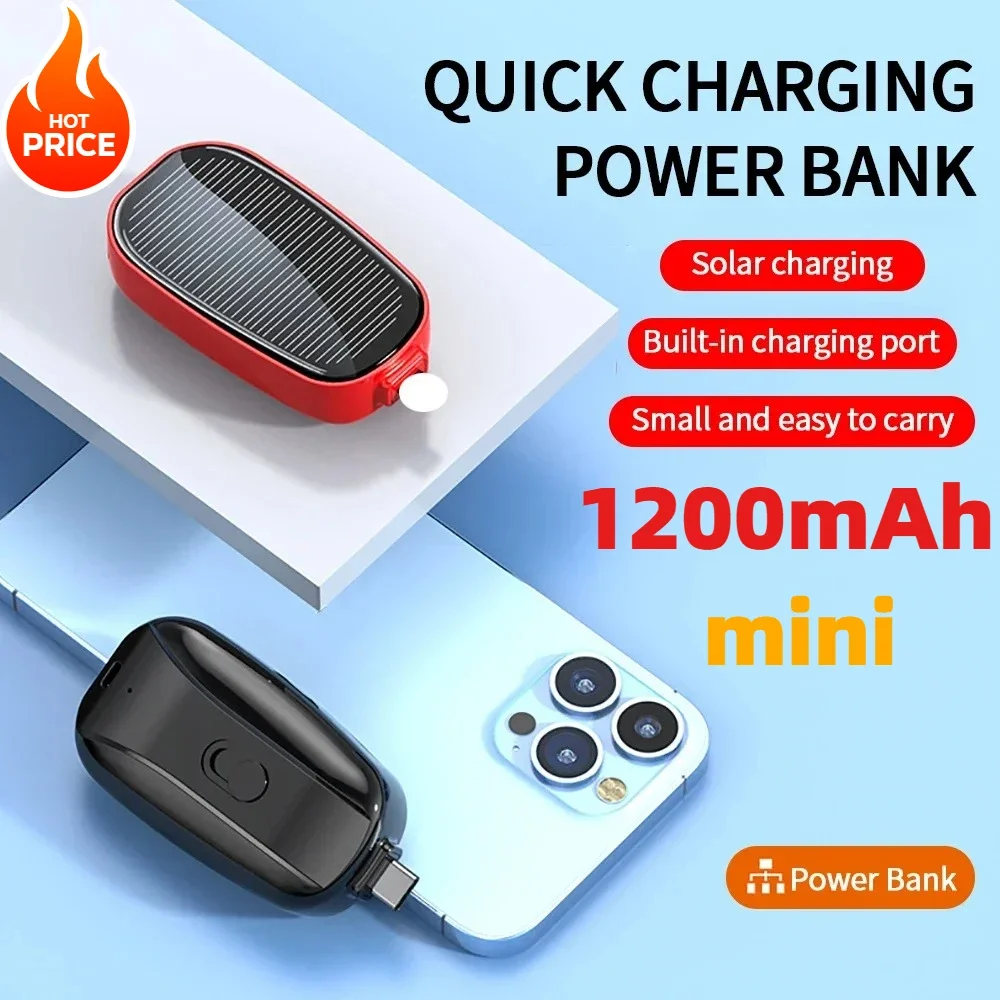 2025 New Solar Power Bank Mini Key Ring Powerbank Phone Portable Charger 1200mah External  Spare Battery for Xiaomi IPhone thumbnail 2