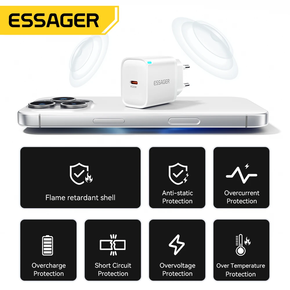 Essager 30W Type-C Charger PD 3.0 USB C Charger For iPhone 16 15 14 Pro Samsung Huawei  Xiaomi Tablet iPad Air Pro Phone Charger thumbnail 5