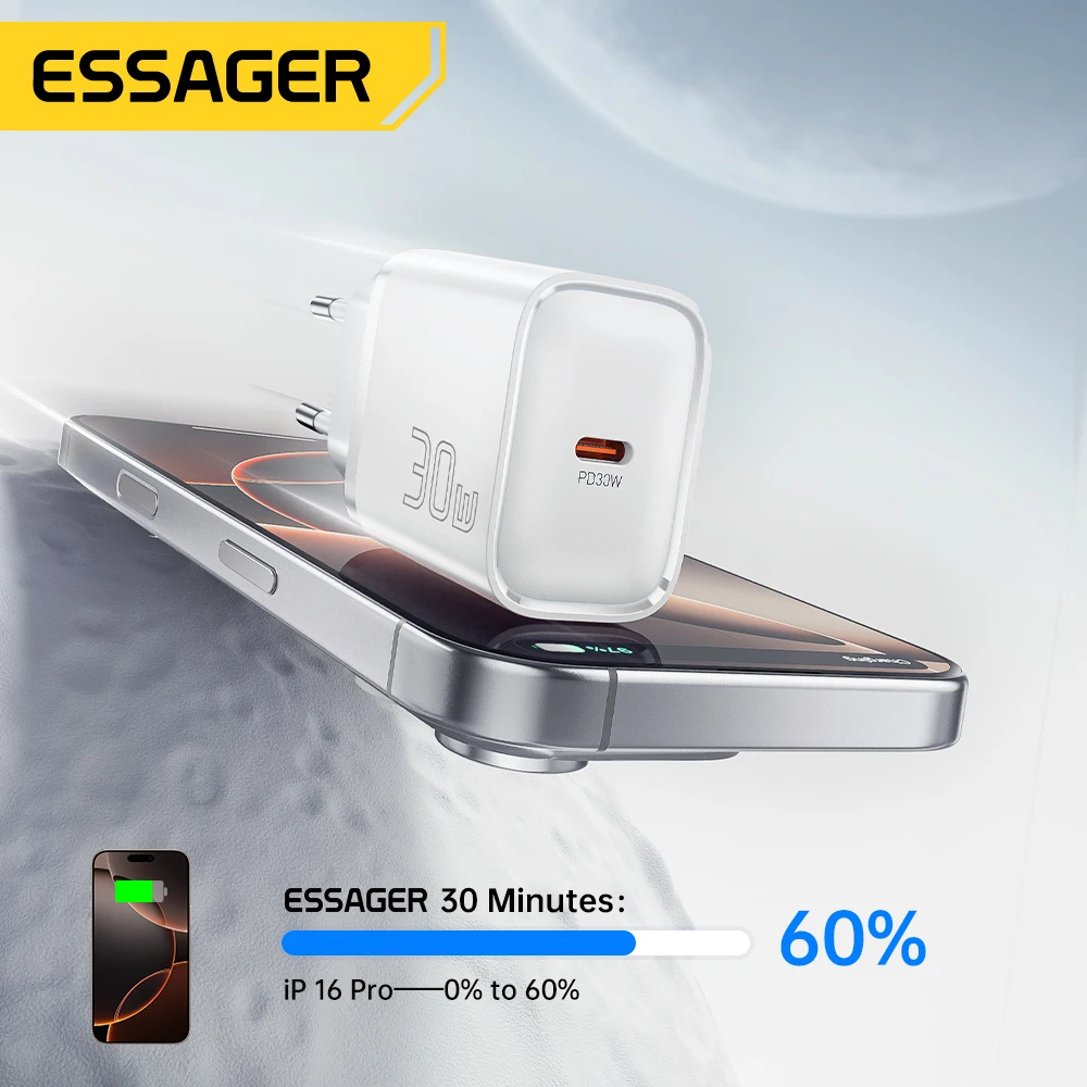 Essager 30W Type-C Charger PD 3.0 USB C Charger For iPhone 16 15 14 Pro Samsung Huawei  Xiaomi Tablet iPad Air Pro Phone Charger thumbnail 2