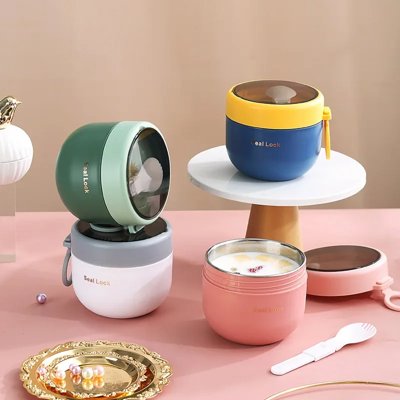 600ml/800ml  Breakfast Cups with Fork Cereal Yogurt Salad Soup Container Thermal Microwave Food Storage Box Lunch Box for Office