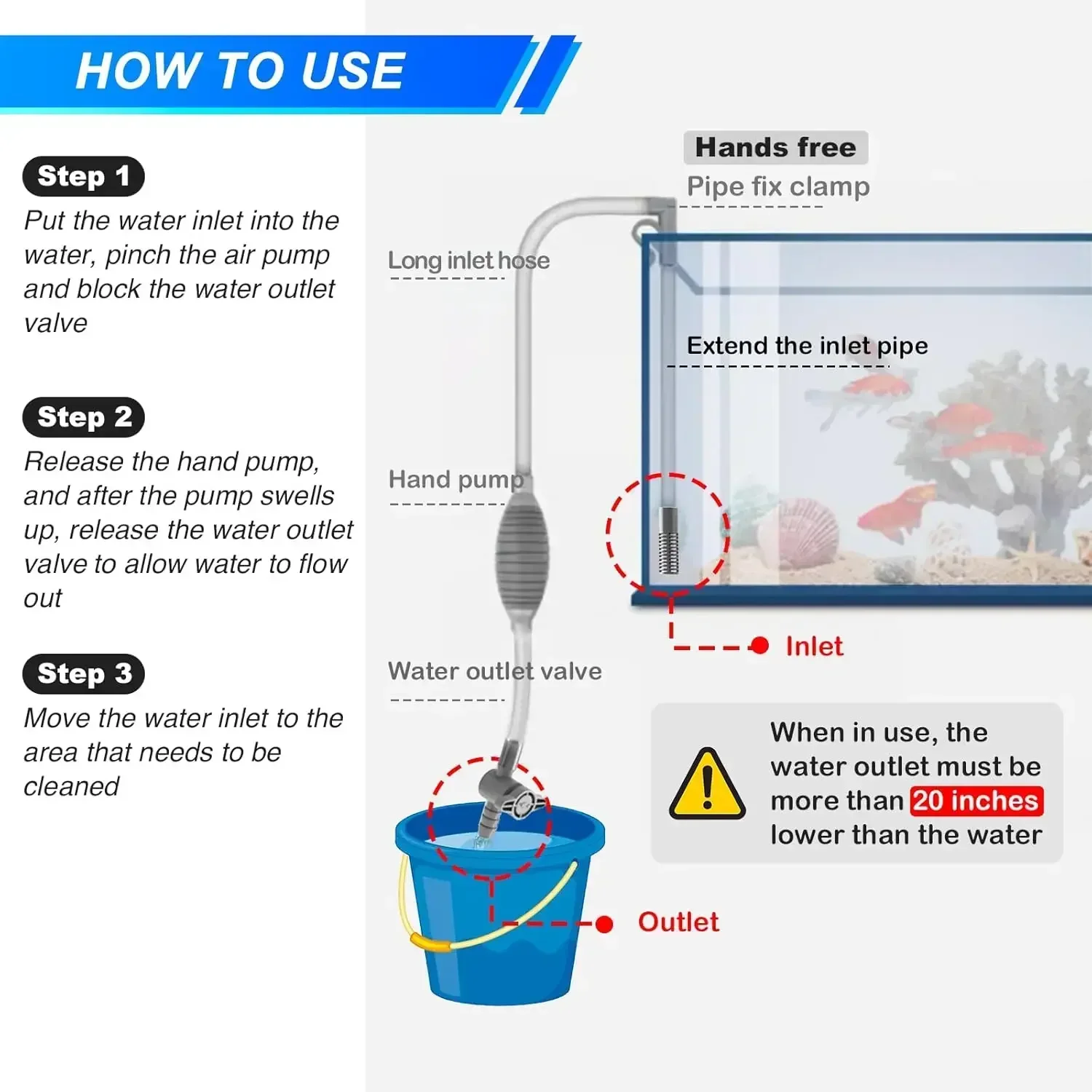 Siphon Vacuum Gravel Large Fish Tank Aquarium Sand Cleaning and Water Changing Cleaning Kit, with Extension Tube Fish Tank thumbnail 2