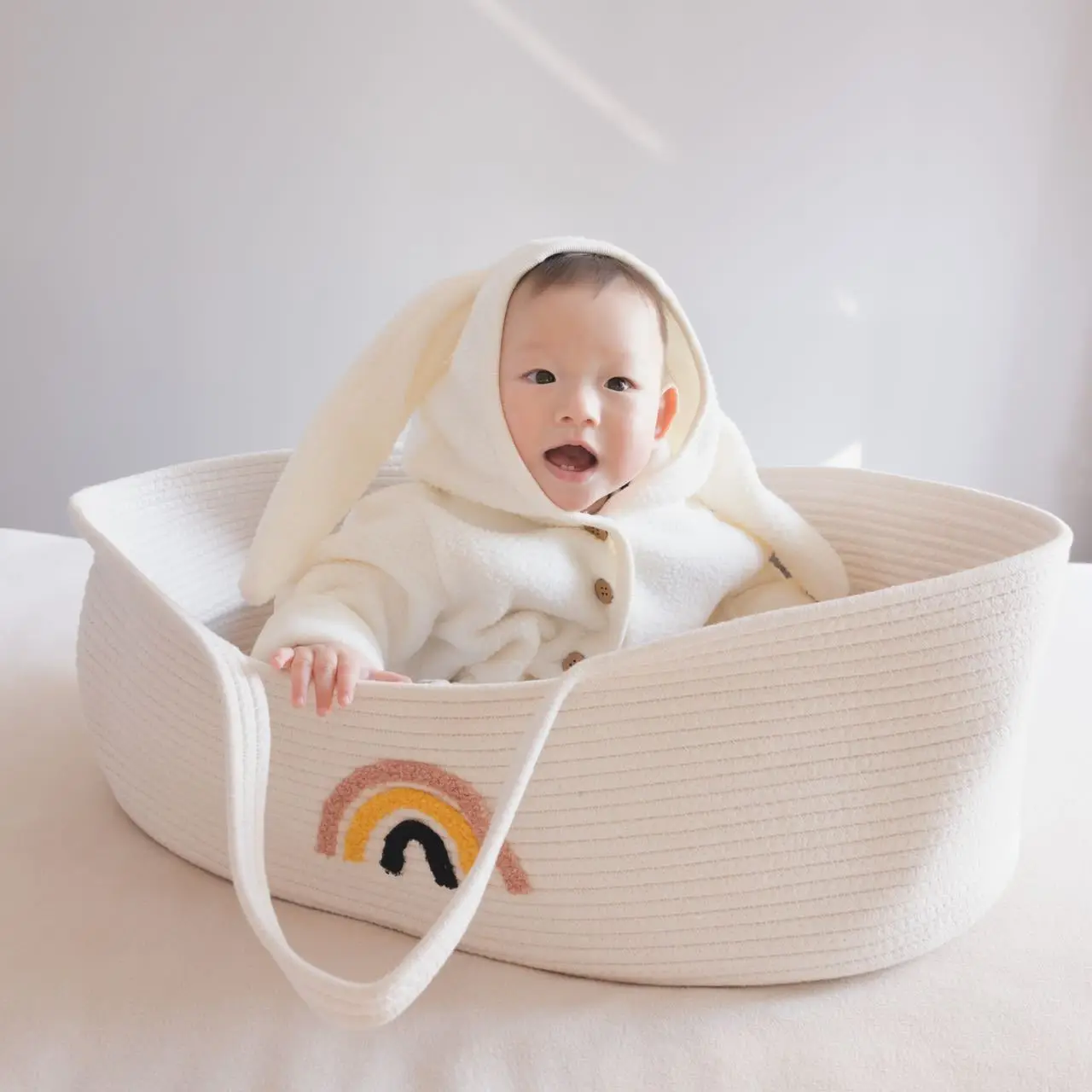 Boho Moses Baskets for Newborn, Baby Basket for Baby Dresser, Diaper Changing Basket for Baby with Diaper Caddy for Traveling thumbnail 2
