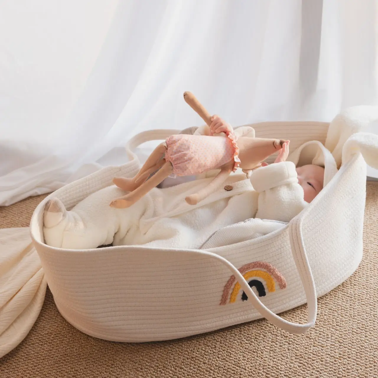Boho Moses Baskets for Newborn, Baby Basket for Baby Dresser, Diaper Changing Basket for Baby with Diaper Caddy for Traveling thumbnail 3
