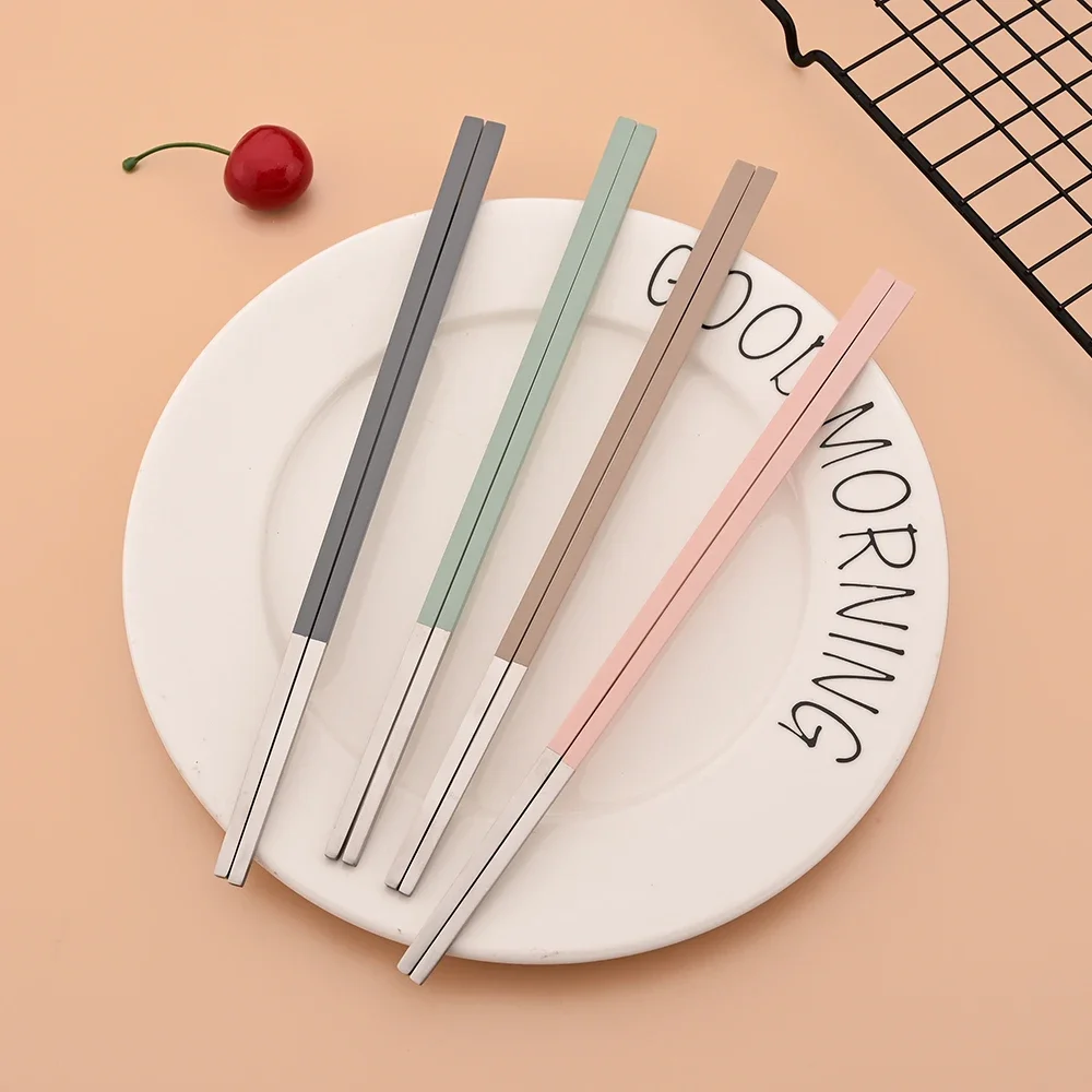Korean 6Pcs/Set Tableware Set High Quality Stainless Steel Matte Dinner Set Dinnerware Spoon Chopsticks Flatware Cutlery Set thumbnail 6