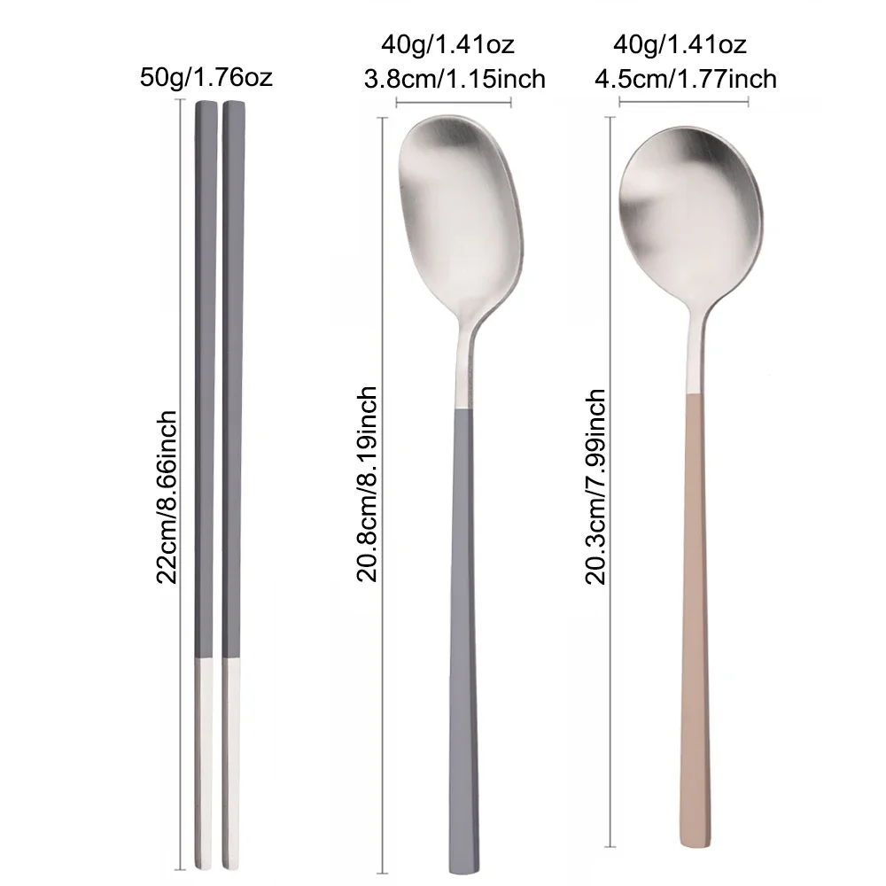 Korean 6Pcs/Set Tableware Set High Quality Stainless Steel Matte Dinner Set Dinnerware Spoon Chopsticks Flatware Cutlery Set thumbnail 3