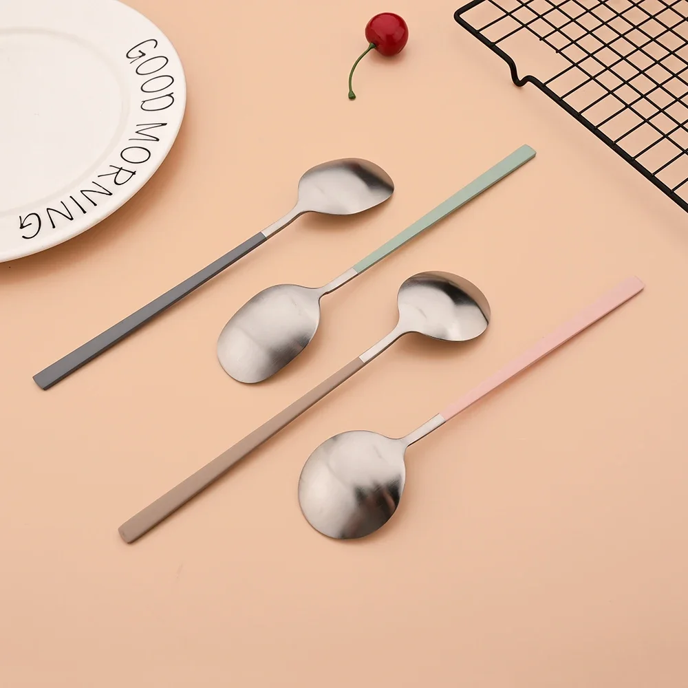 Korean 6Pcs/Set Tableware Set High Quality Stainless Steel Matte Dinner Set Dinnerware Spoon Chopsticks Flatware Cutlery Set thumbnail 5