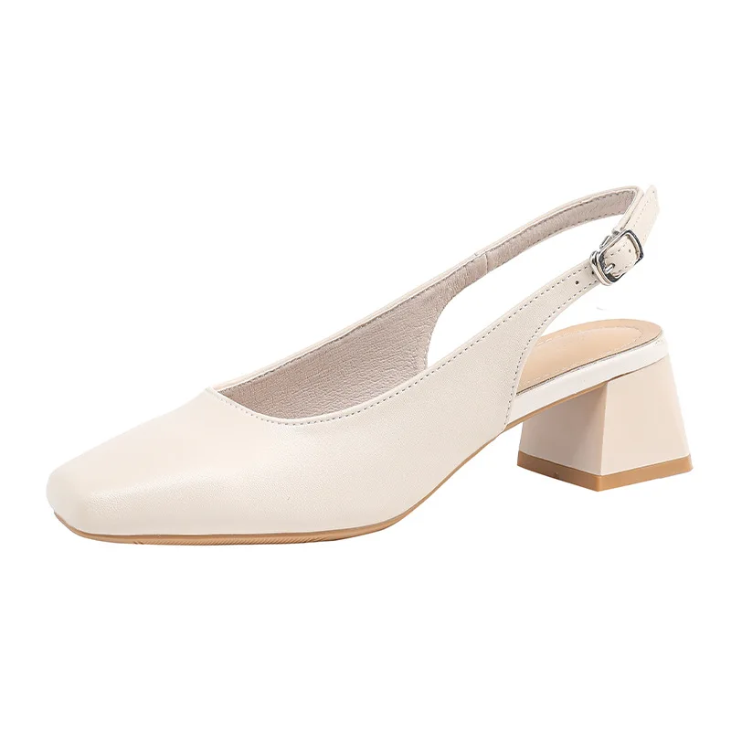 2025 New Mid Thick Heel High Heels Women's Shoes French Baotou Shallow Mouth Sandals Women's Summer Large Coarse Heeled Sandals thumbnail 6