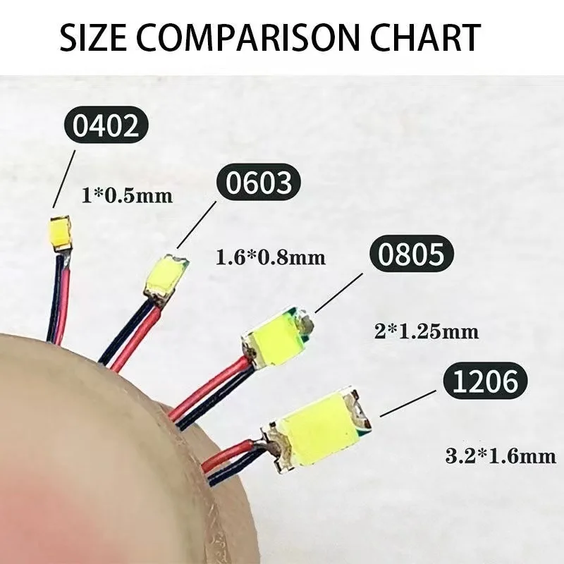 10Pcs 0402 0603 0805 1206 SMD LED Lamp DIY Railway Model Kits Toy Light 3V 30cm Emitting Diode Wram White Red Green Blue Yellow thumbnail 2