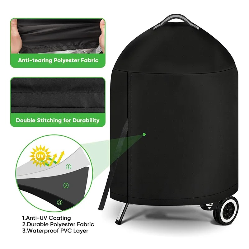 210D Cloth Cylindrical BBQ Cover With Top Handle,Outdoor Oven Cover PU Waterproof Coating Protection Hood Round Grill Cover thumbnail 4