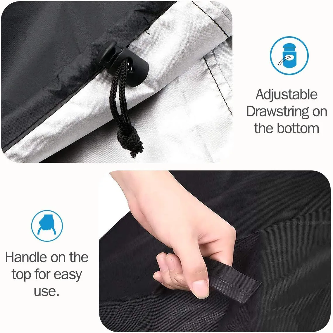 210D Cloth Cylindrical BBQ Cover With Top Handle,Outdoor Oven Cover PU Waterproof Coating Protection Hood Round Grill Cover thumbnail 5