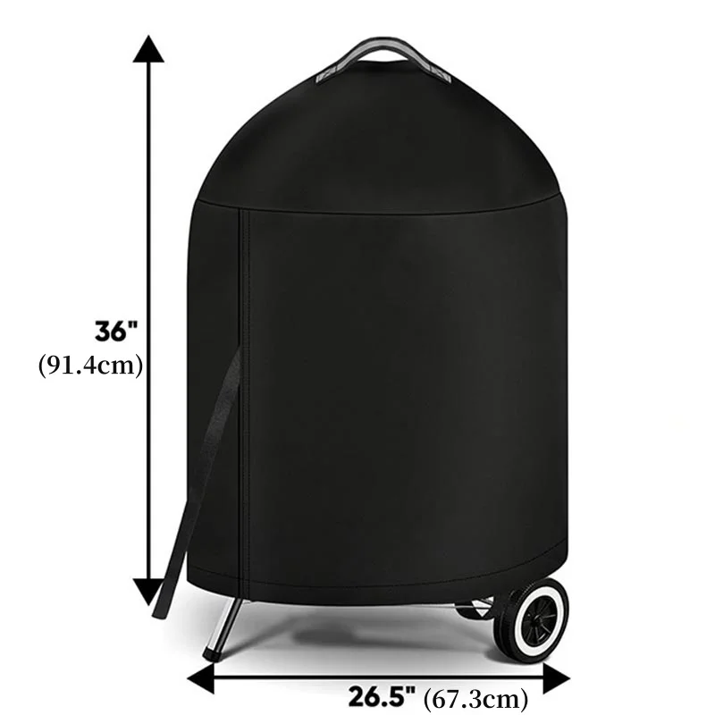 210D Cloth Cylindrical BBQ Cover With Top Handle,Outdoor Oven Cover PU Waterproof Coating Protection Hood Round Grill Cover thumbnail 2