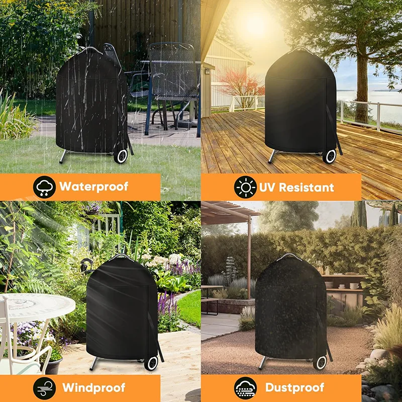 210D Cloth Cylindrical BBQ Cover With Top Handle,Outdoor Oven Cover PU Waterproof Coating Protection Hood Round Grill Cover thumbnail 6