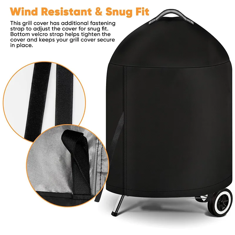 210D Cloth Cylindrical BBQ Cover With Top Handle,Outdoor Oven Cover PU Waterproof Coating Protection Hood Round Grill Cover thumbnail 3