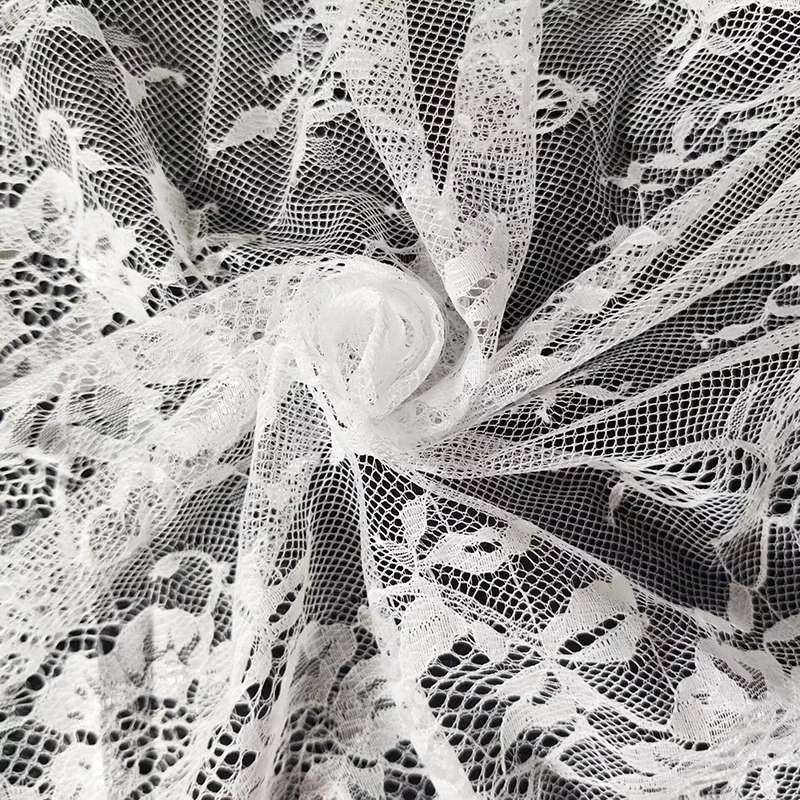 White Eyelash Lace Fabric Embroidery Floral DIY Sewing Material Cloth for Wedding Dresses, Bridal Veils,Home Tablecloth Decor thumbnail 2