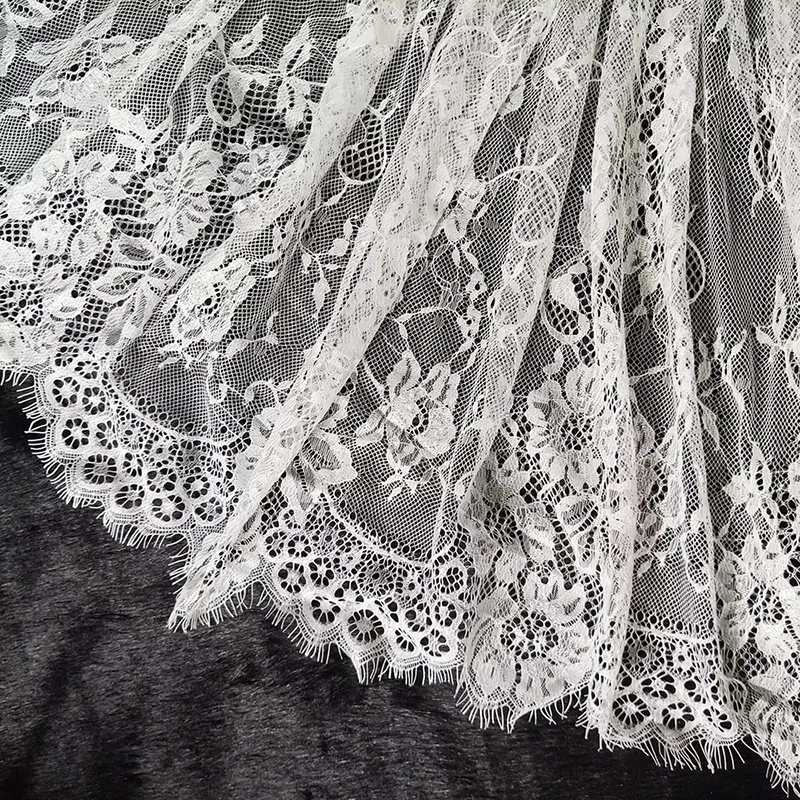 White Eyelash Lace Fabric Embroidery Floral DIY Sewing Material Cloth for Wedding Dresses, Bridal Veils,Home Tablecloth Decor