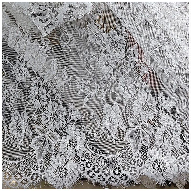 White Eyelash Lace Fabric Embroidery Floral DIY Sewing Material Cloth for Wedding Dresses, Bridal Veils,Home Tablecloth Decor thumbnail 5