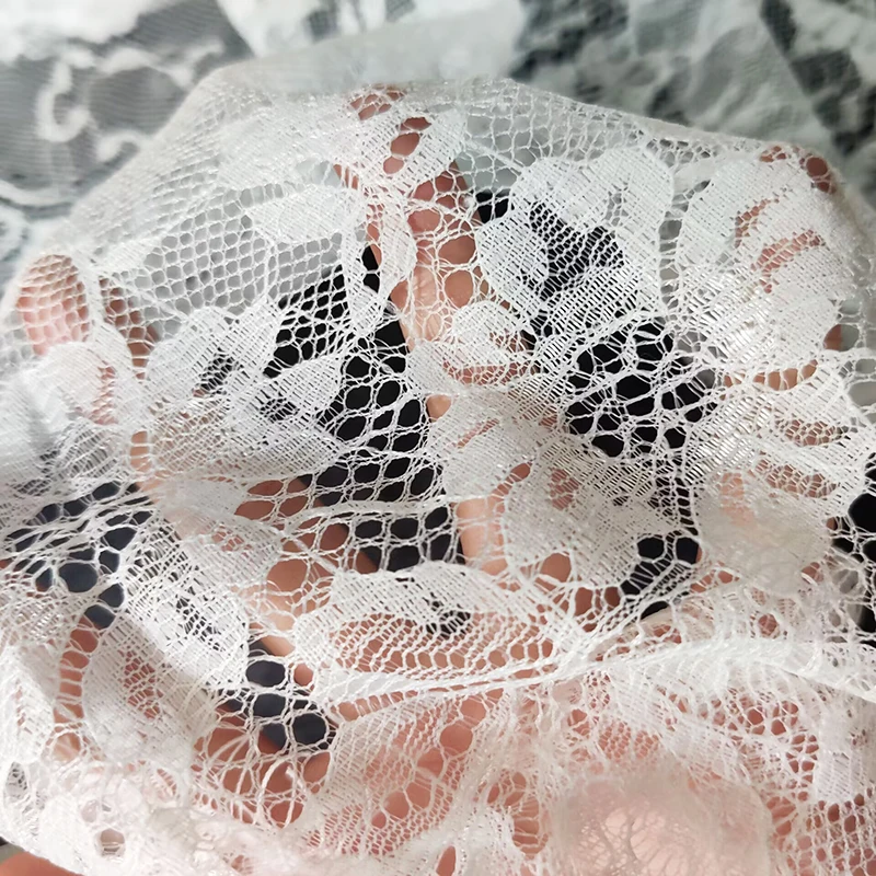 White Eyelash Lace Fabric Embroidery Floral DIY Sewing Material Cloth for Wedding Dresses, Bridal Veils,Home Tablecloth Decor thumbnail 4