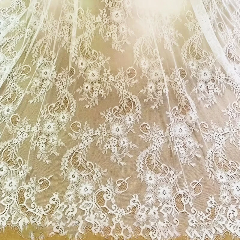 White Eyelash Lace Fabric Embroidery Floral DIY Sewing Material Cloth for Wedding Dresses, Bridal Veils,Home Tablecloth Decor thumbnail 6