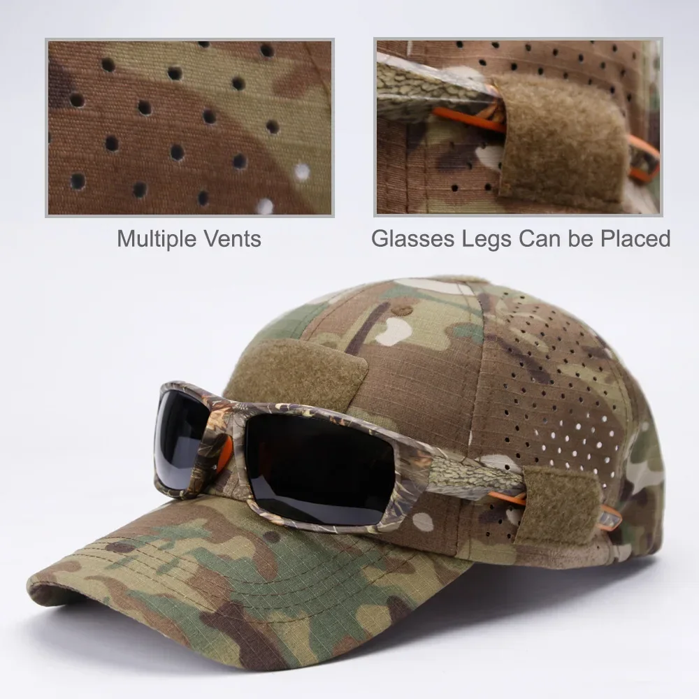 1PC Camouflage Baseball Cap with Velcro Glasses Hole for Mens Outdoor Sports Hiking Fishing Hunting Casual Sun Hats Summer Visor thumbnail 2