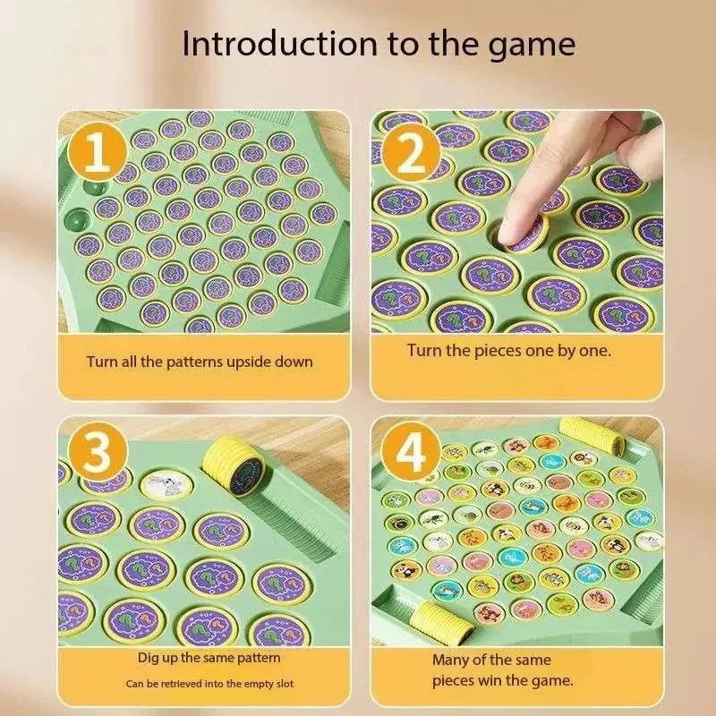 Kids Memory Game Board Chess 54 Cards Animal Fruit Flip Chess Educational Logical Thinking Learning Toy for 2-4 Players thumbnail 5