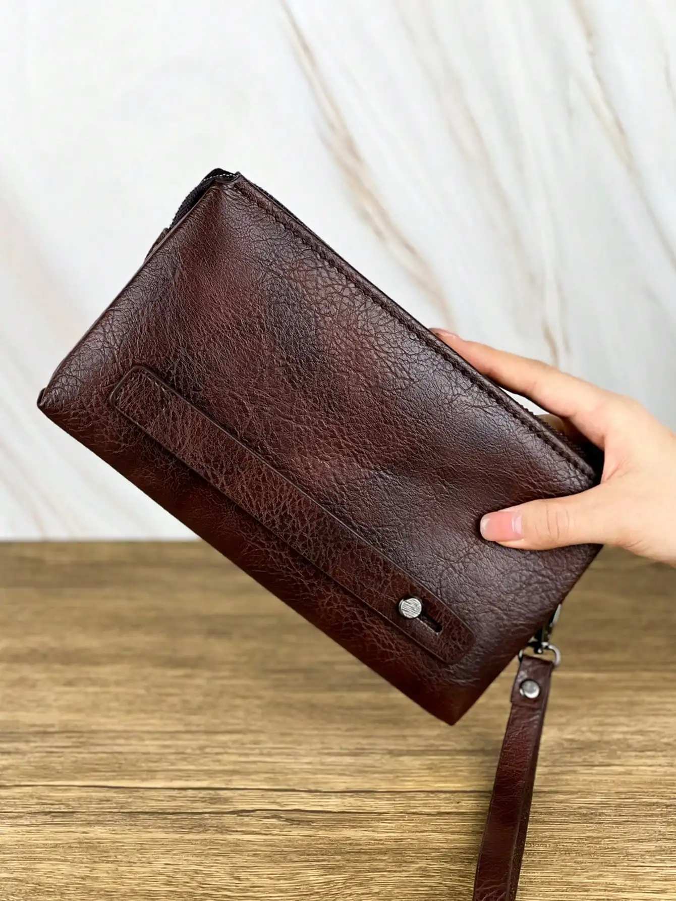 Men's Casual Vintage Commute Clutch Bag - Stylish Business Portable Large Capacity Multi-Functional Travel Handbag & Phone Case