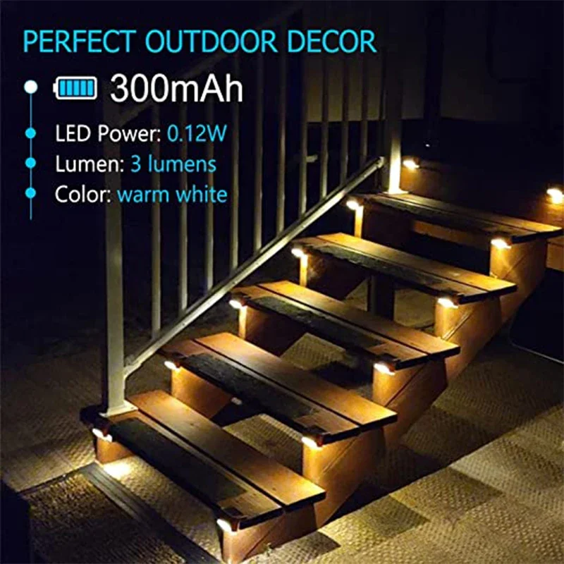 Outdoor Solar Step Lights Warm White LED Waterproof Stair Path Lighting for Garden Patio Fence Balcony Decoration Solar Power thumbnail 4