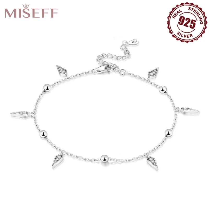 MISEFF 925 Sterling Silver Bohemian Style Chain Anklet Shiny Starlight Star Zircon Chain Leg Bracelets Jewelry Accessories Gifts thumbnail 2