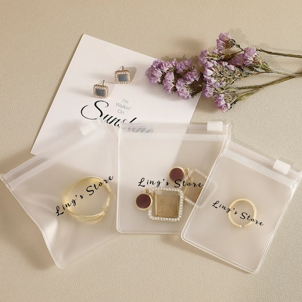 50pcs Personalized Logo EVA Frosted Jewelry Zipper Bag Earrings Ring Oil Stud Pearl Necklace Bracelet Pendant Keychain Organizer